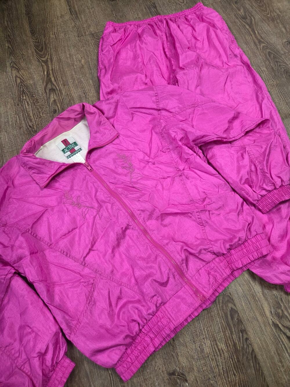 Active Exposure 1990s Hot Pink Matching Set Jacket Pants Track Suit Large Petite